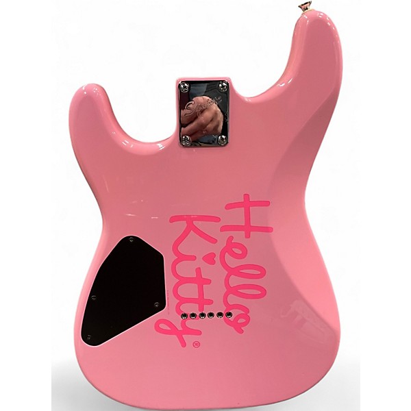Used Squier Hello Kitty Stratocaster Single Hum Pink With Kitty Pickguard Pink Solid Body Electric Guitar
