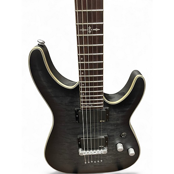 Used Schecter Guitar Research C1 Platinum Transparent Black Satin Solid Body Electric Guitar