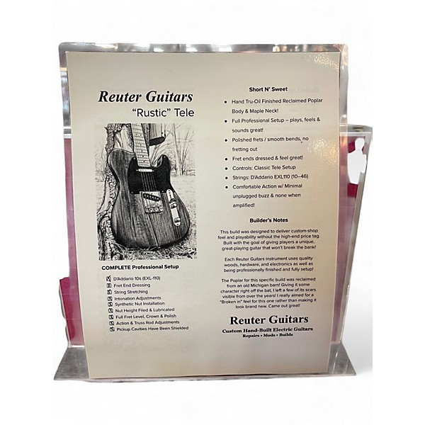 Used Reuter Guitars Rustic Tele Rustic Brown Solid Body Electric Guitar