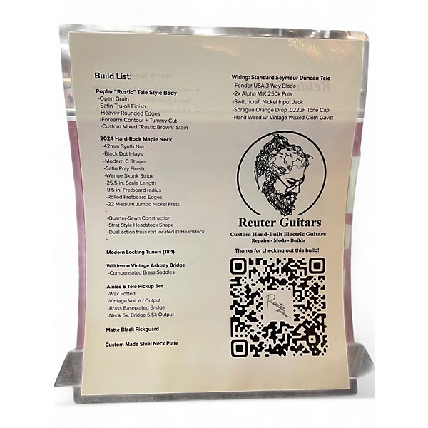 Used Reuter Guitars Rustic Tele Rustic Brown Solid Body Electric Guitar