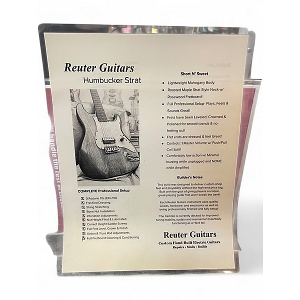 Used Reuter Guitars Humbucker Strat Wine Red Burst Solid Body Electric Guitar