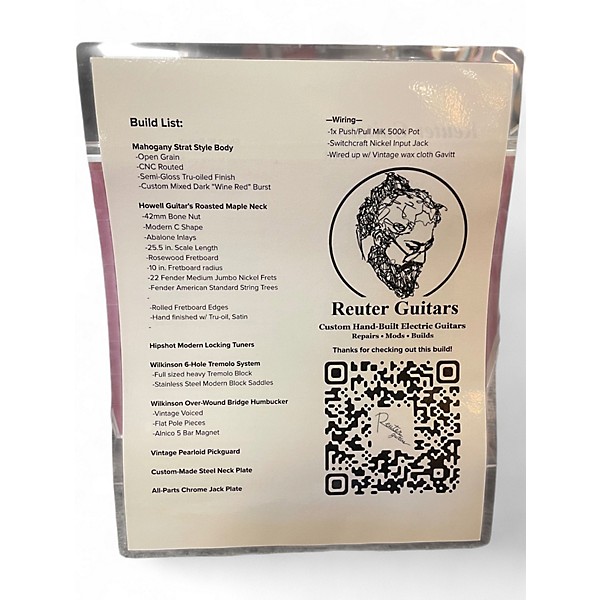 Used Reuter Guitars Humbucker Strat Wine Red Burst Solid Body Electric Guitar