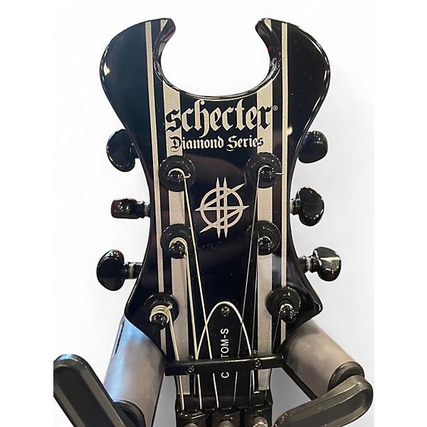 Used 2024 Schecter Guitar Research Synyster Gates Signature Custom S Black with Silver Pinstripes Solid Body Electric Guitar