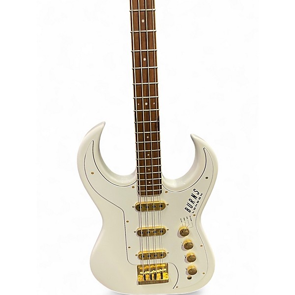 Used Burns Bison Model Bass White Electric Bass Guitar