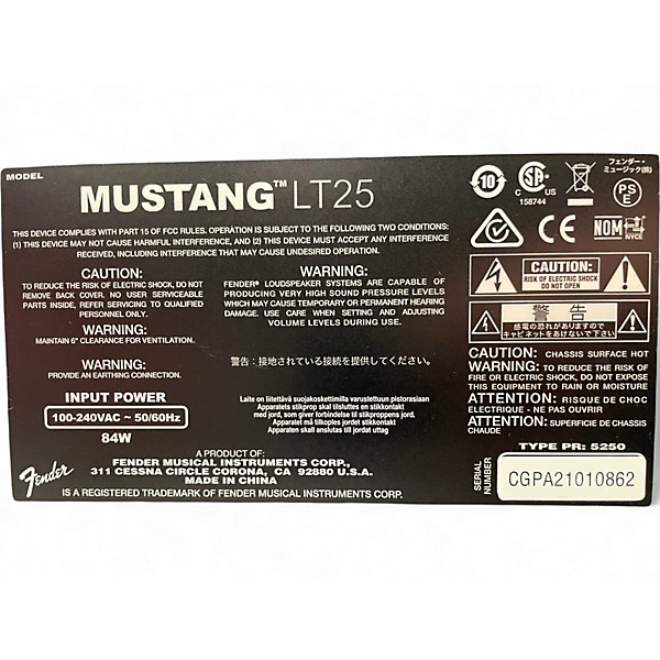 Used Fender Mustang LT25 25W 1x8 Guitar Combo Amp