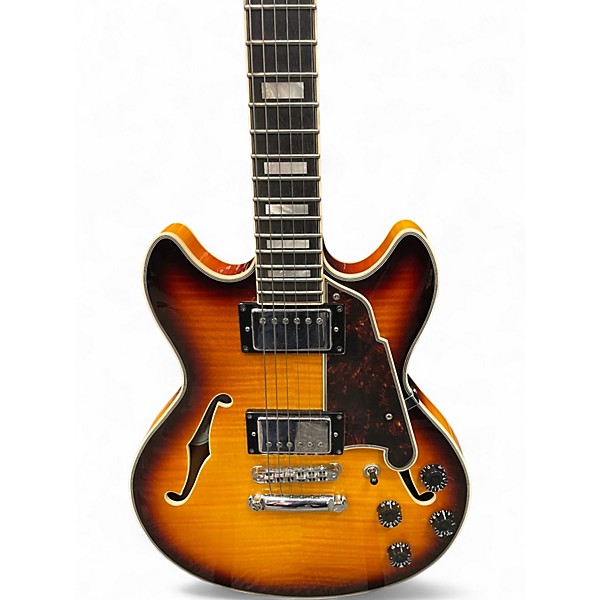 Used D'Angelico DAPMINIDCCSVSBCS Tobacco Burst Hollow Body Electric Guitar