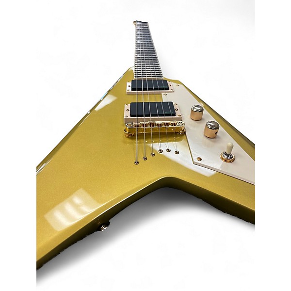 Used ESP KIRK HAMMET SIGNATURE V Metallic Gold Solid Body Electric Guitar
