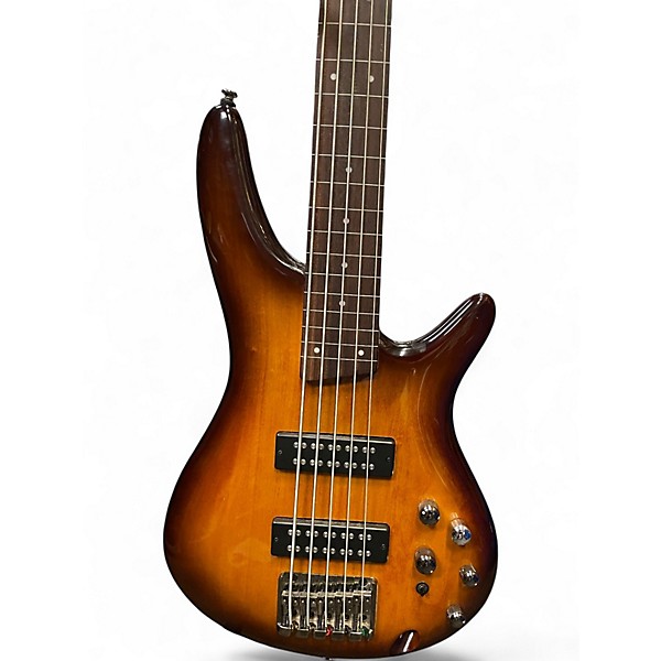 Used Ibanez SR375F 5 String Brown Sunburst Electric Bass Guitar