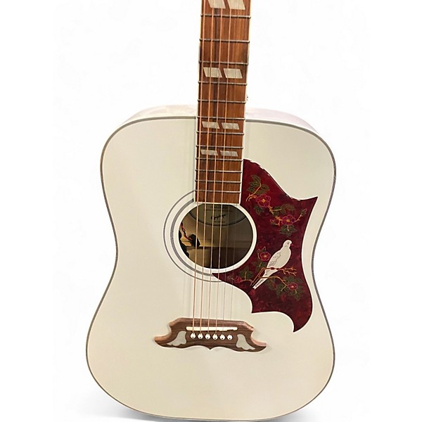 Used Epiphone Dove Pro White Acoustic Electric Guitar