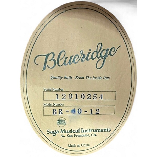 Used Blueridge BR40-12 Contemporary Series Jumbo Natural 12 String Acoustic Guitar