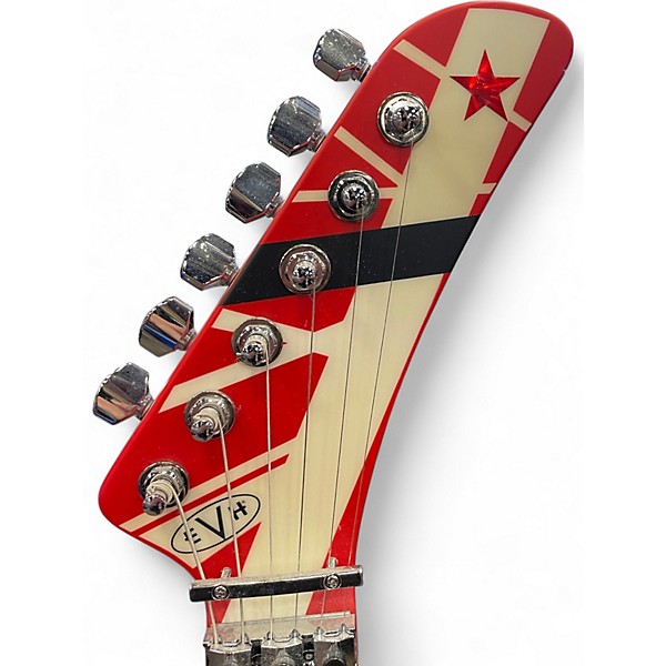Used 2021 EVH Striped Series 5150 Red with Black and White Stripes Solid Body Electric Guitar