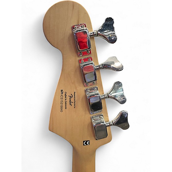 Used Squier Bronco Black and White Electric Bass Guitar