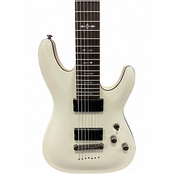 Used Schecter Guitar Research Demon 7 String White Solid Body Electric Guitar