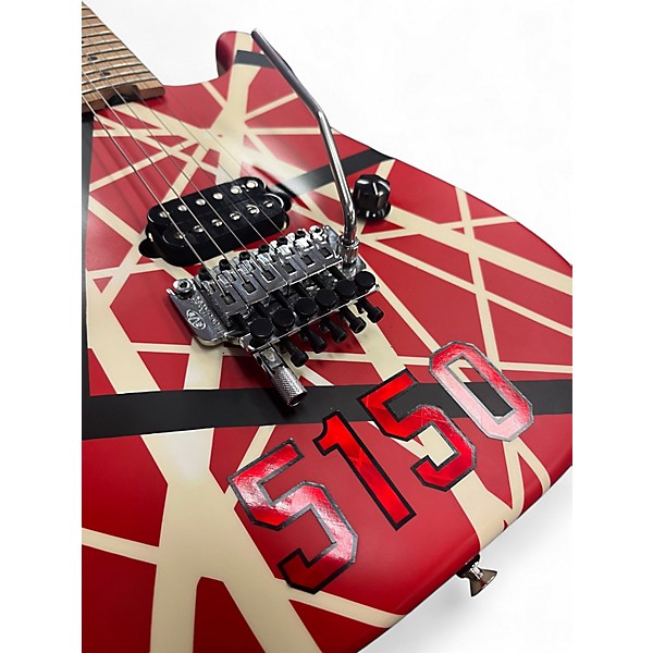 Used EVH Striped Series 5150 Red with Black and White Stripes Solid Body Electric Guitar