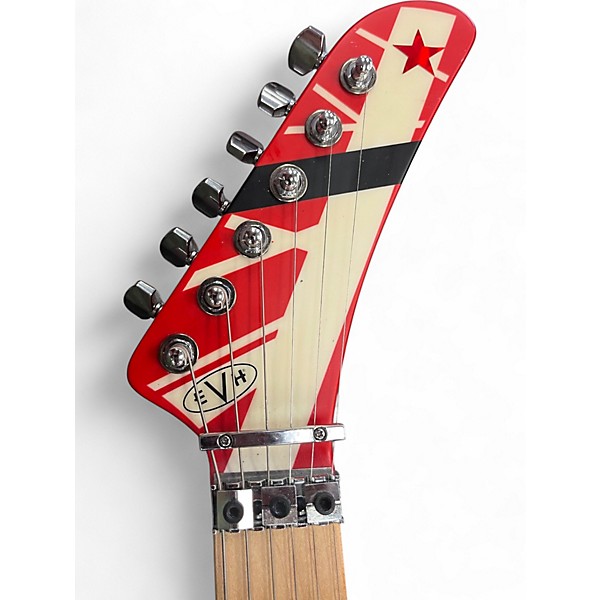 Used EVH Striped Series 5150 Red with Black and White Stripes Solid Body Electric Guitar