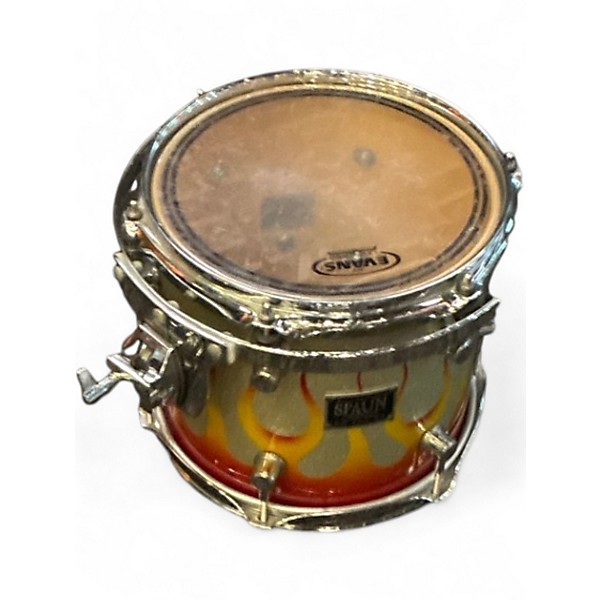 Used Spaun 5 Piece Custom Series Silver Holoflake Sunburst Flames Drum Kit