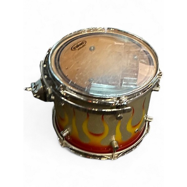 Used Spaun 5 Piece Custom Series Silver Holoflake Sunburst Flames Drum Kit