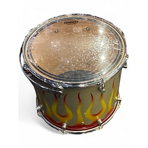 Used Spaun 5 Piece Custom Series Silver Holoflake Sunburst Flames Drum Kit