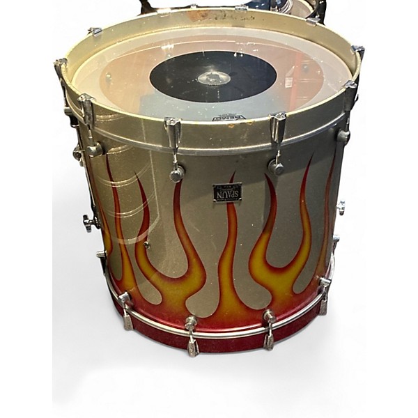 Used Spaun 5 Piece Custom Series Silver Holoflake Sunburst Flames Drum Kit