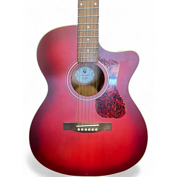 Used Guild om-240ce Flat Red Acoustic Electric Guitar