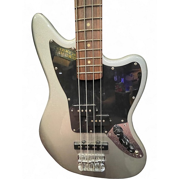 Used Squier JAGUAR BASS Silver Electric Bass Guitar