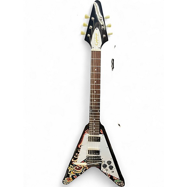 Used Epiphone Jimi Hendrix Signature "Love Drops" Flying V Black Solid Body Electric Guitar