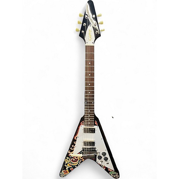 Used Epiphone Jimi Hendrix Signature "Love Drops" Flying V Black Solid Body Electric Guitar