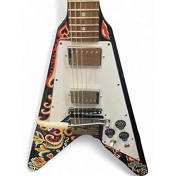 Used Epiphone Jimi Hendrix Signature "Love Drops" Flying V Black Solid Body Electric Guitar