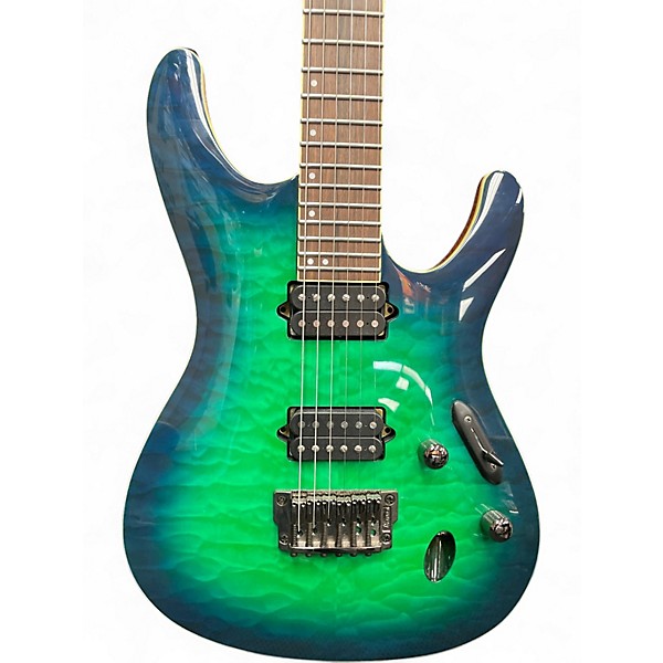 Used Ibanez S6521Q PRESTIGE GREEN BURST Solid Body Electric Guitar