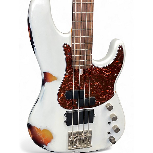 Used Rkm Custom Bass IV Road Worn White Electric Bass Guitar