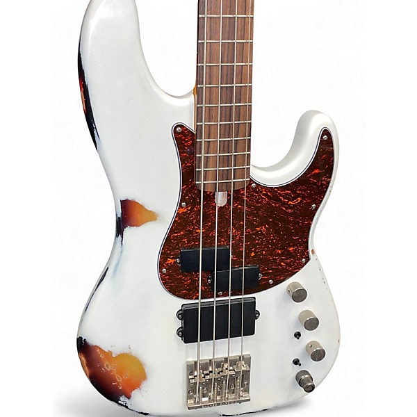 Used Rkm Custom Bass IV Road Worn White Electric Bass Guitar