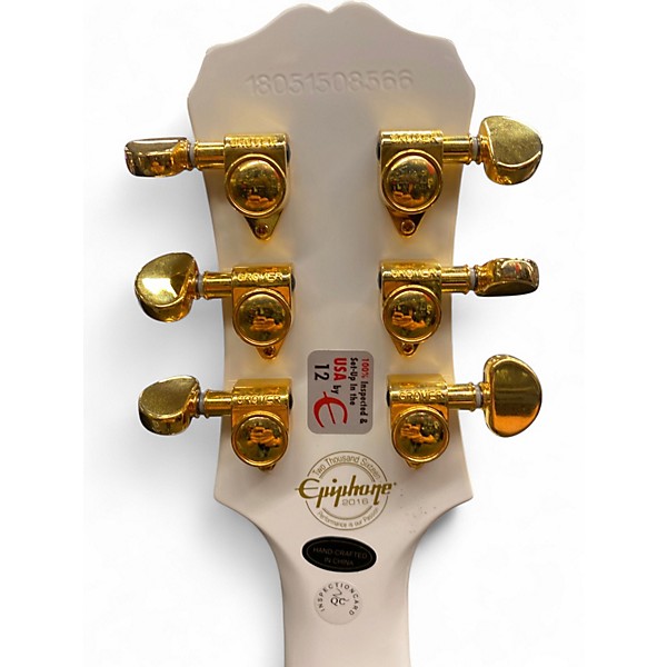 Used 2016 Epiphone Les Paul Custom Pro Alpine White Solid Body Electric Guitar