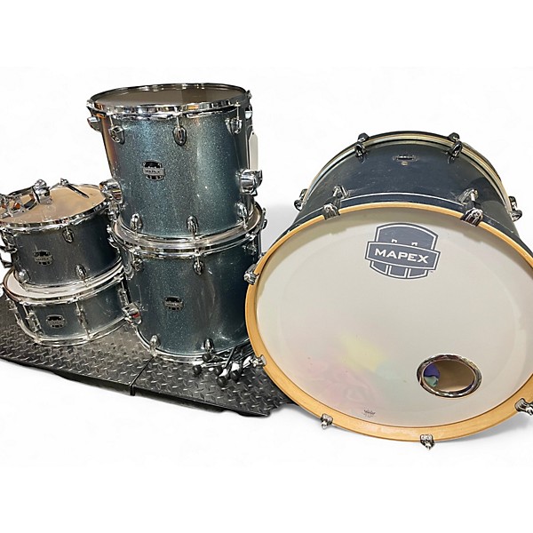 Used Mapex 5 Piece mars birch drum set blue sparkle Drum Kit