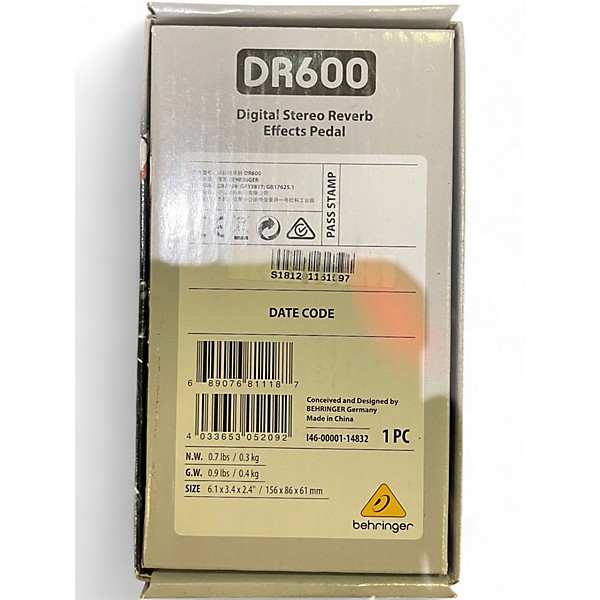 Used Behringer DR600 Digital Stereo Reverb Effect Pedal