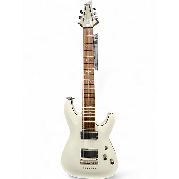 Used Schecter Guitar Research Demon 7 String White Solid Body Electric Guitar