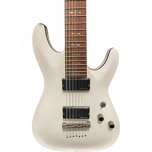 Used Schecter Guitar Research Demon 7 String White Solid Body Electric Guitar