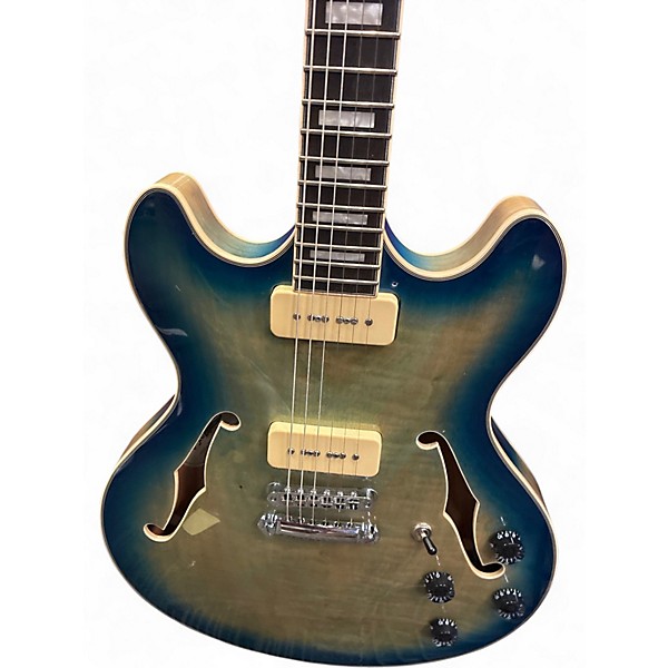 Used D'Angelico Premier Series DC Baltic Blue Silver Burst Hollow Body Electric Guitar