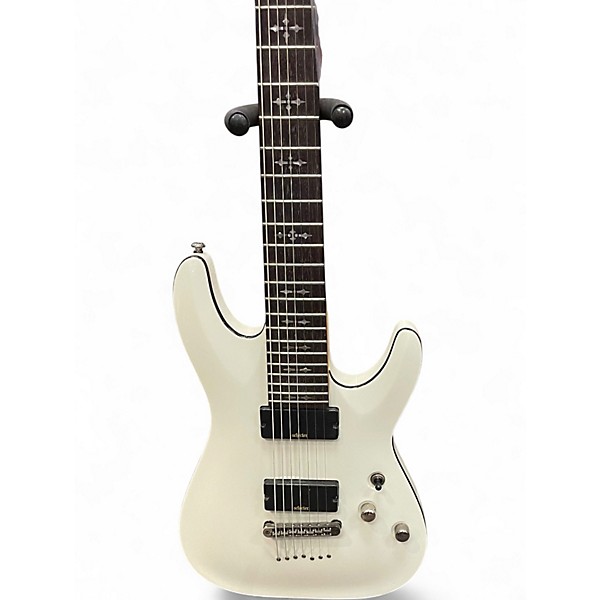 Used Schecter Guitar Research Demon 7 String White Solid Body Electric Guitar