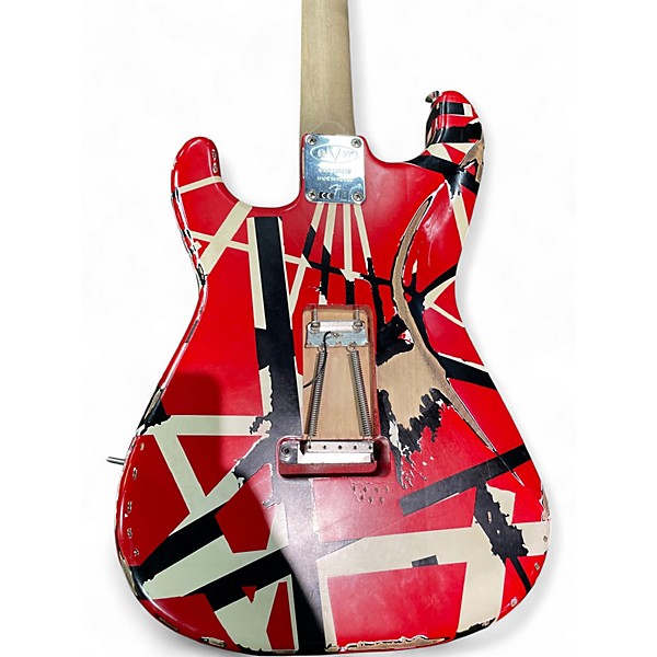 Used EVH Striped Series Frankie Red with Black and White Stripes Solid Body Electric Guitar