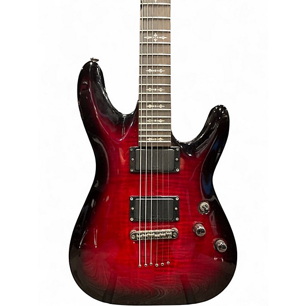 Used Schecter Guitar Research Demon 6 Crimson Red Burst Solid Body Electric Guitar