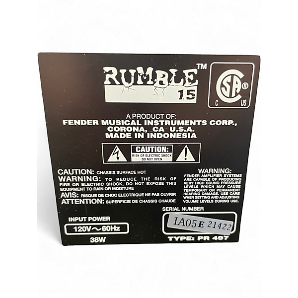 Used Fender Rumble 15 15W 1X8 Bass Combo Amp