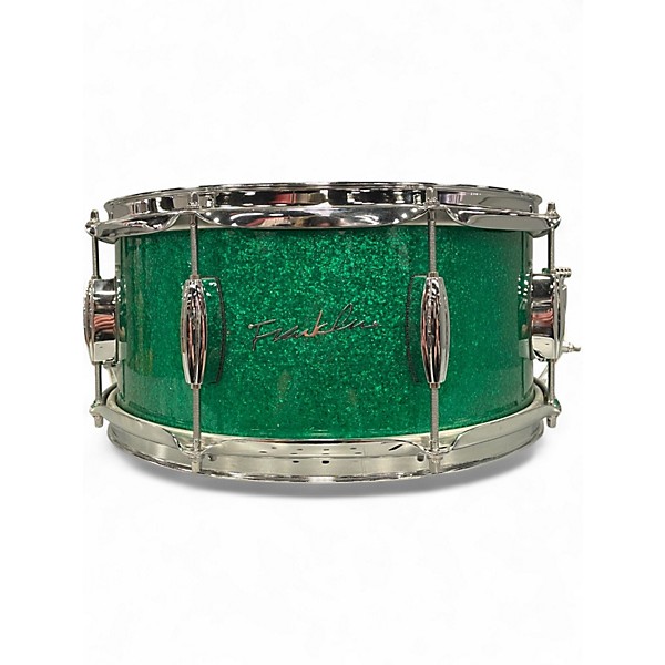 Used Franklin 14in 14x6.5 Mahogany Snare Drum Green Sparkle Drum