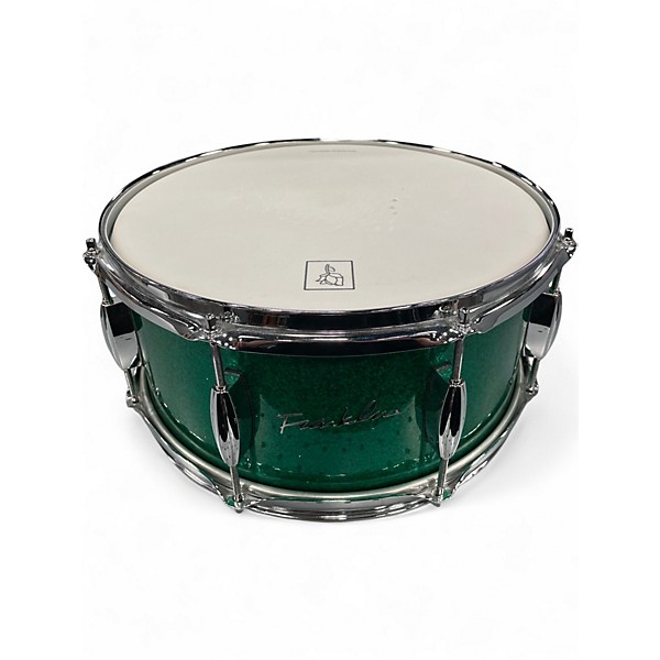 Used Franklin 14in 14x6.5 Mahogany Snare Drum Green Sparkle Drum