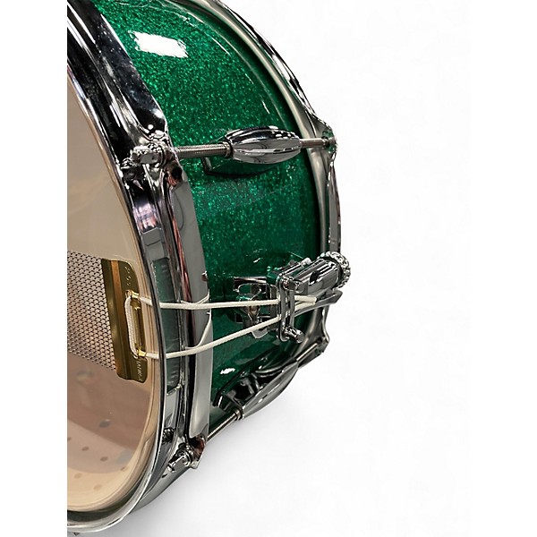Used Franklin 14in 14x6.5 Mahogany Snare Drum Green Sparkle Drum
