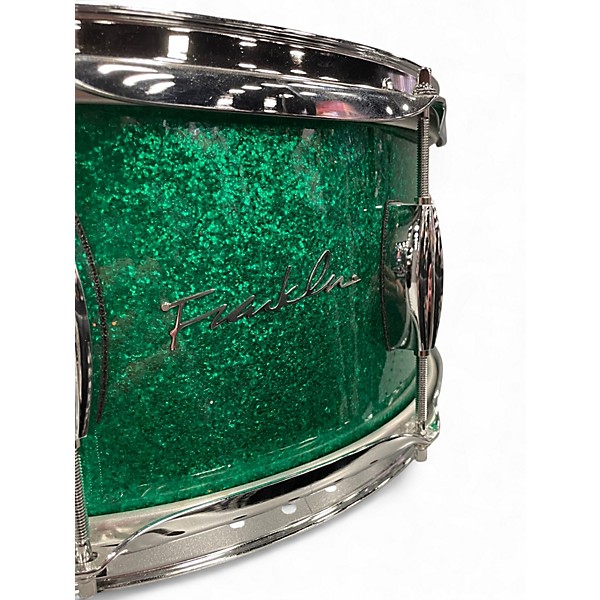 Used Franklin 14in 14x6.5 Mahogany Snare Drum Green Sparkle Drum