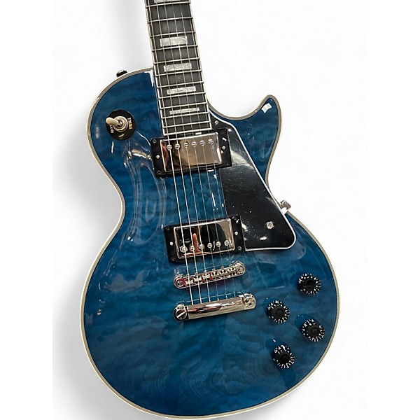 Used 2024 Epiphone Les Paul Custom Figured Blue Solid Body Electric Guitar