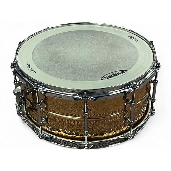 Used 2009 Ludwig 14X6.5 LB422BKT Hammered Brass Snare Drum Hammered Brass Drum
