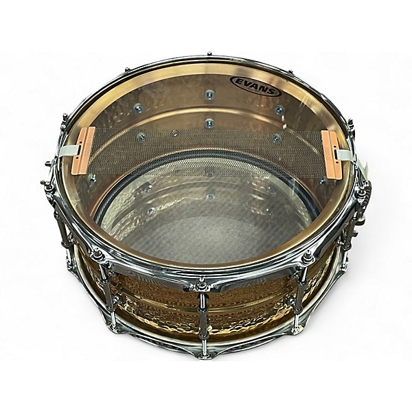 Used 2009 Ludwig 14X6.5 LB422BKT Hammered Brass Snare Drum Hammered Brass Drum