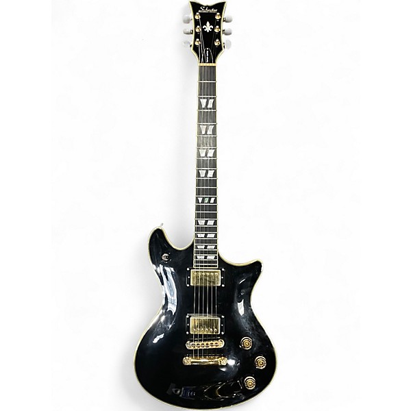 Used Schecter Guitar Research Tempest Custom Black and Gold Solid Body Electric Guitar