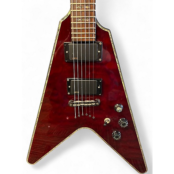 Used Schecter Guitar Research Hellraiser v-1 red quilt Solid Body Electric Guitar
